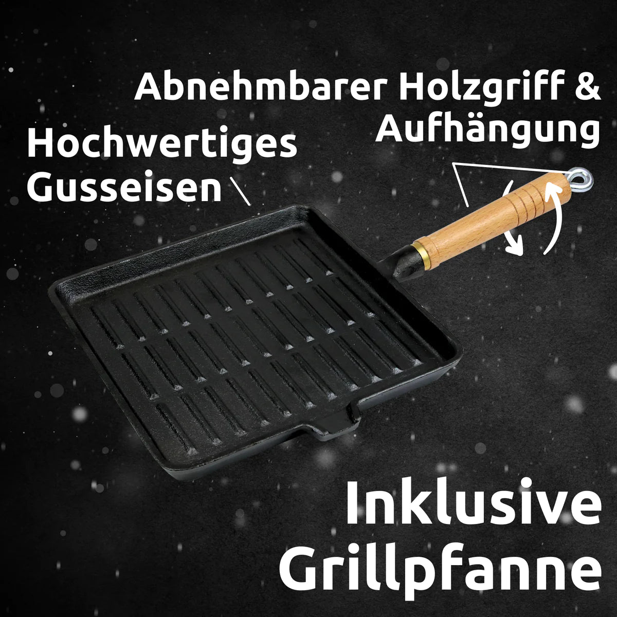 Dutch Oven Set 6-teilig I eingebrannter Feuertopf 9L aus Gusseisen I inkl. Pfanne, Topfständer, Deckelheber und Reinigungsbürste