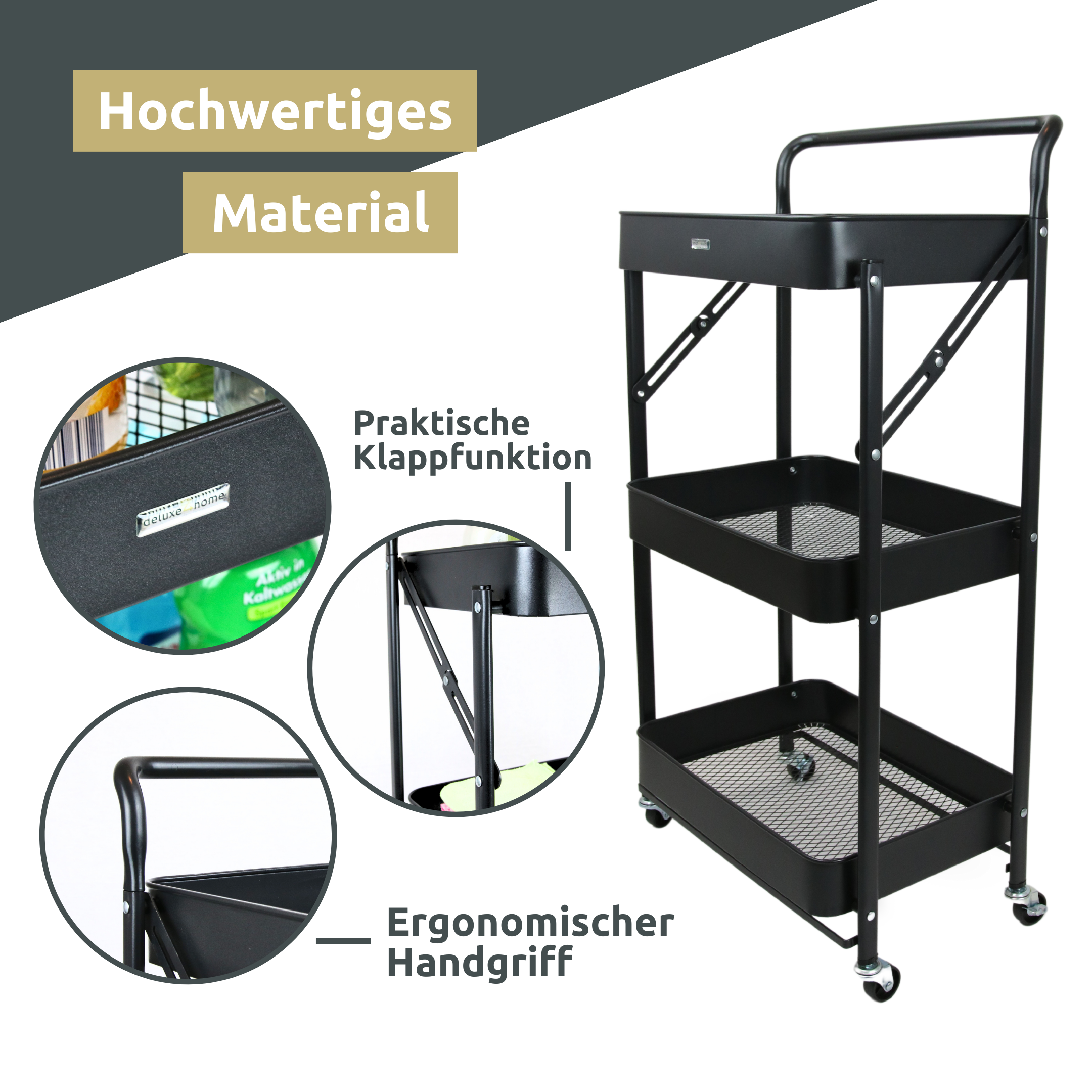 Klappbarer Rollwagen mit 3 Ebenen