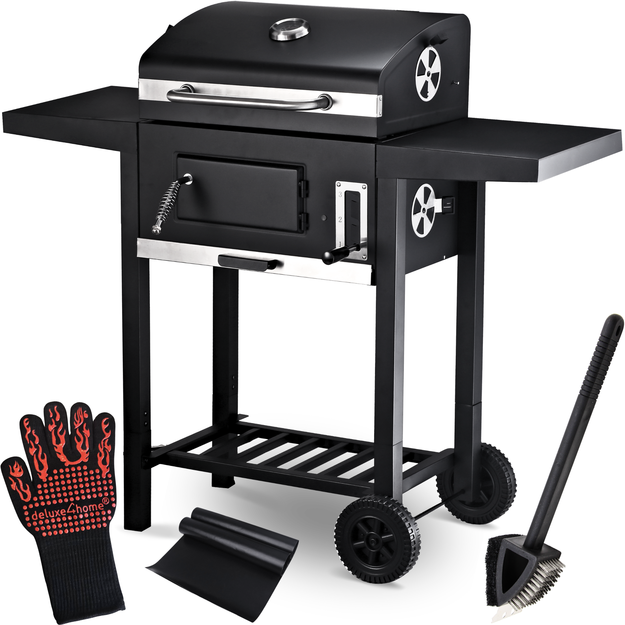 Holzkohlegrill mit Deckel und Zubehör