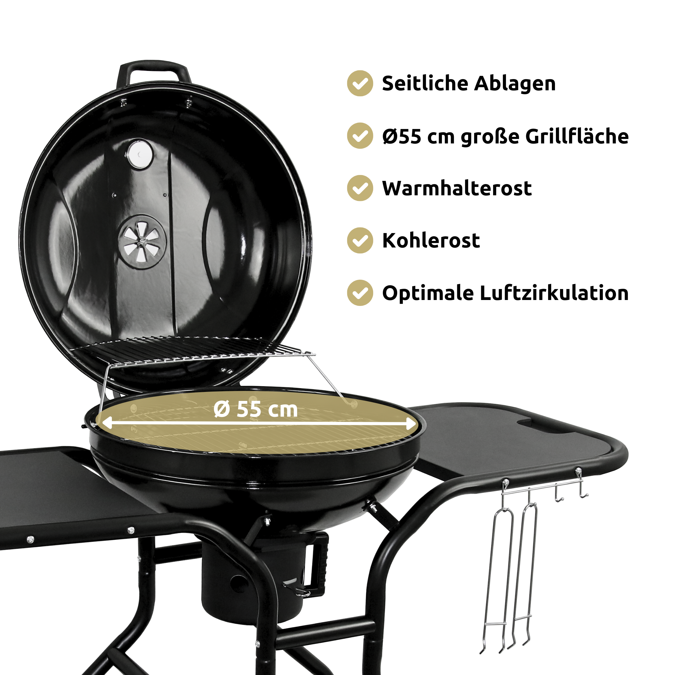 BBQ Kugelgrill mit zwei Ablagen und Grillhandschuhen