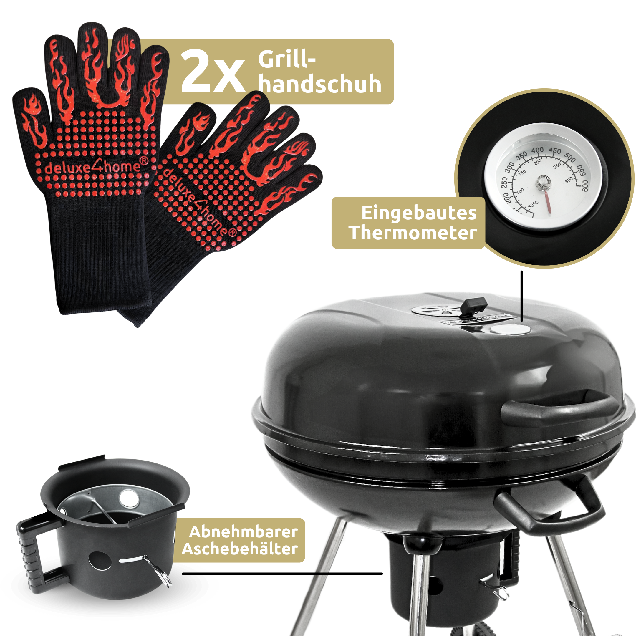 BBQ Kugelgrill mit Ablage und Handschuhen