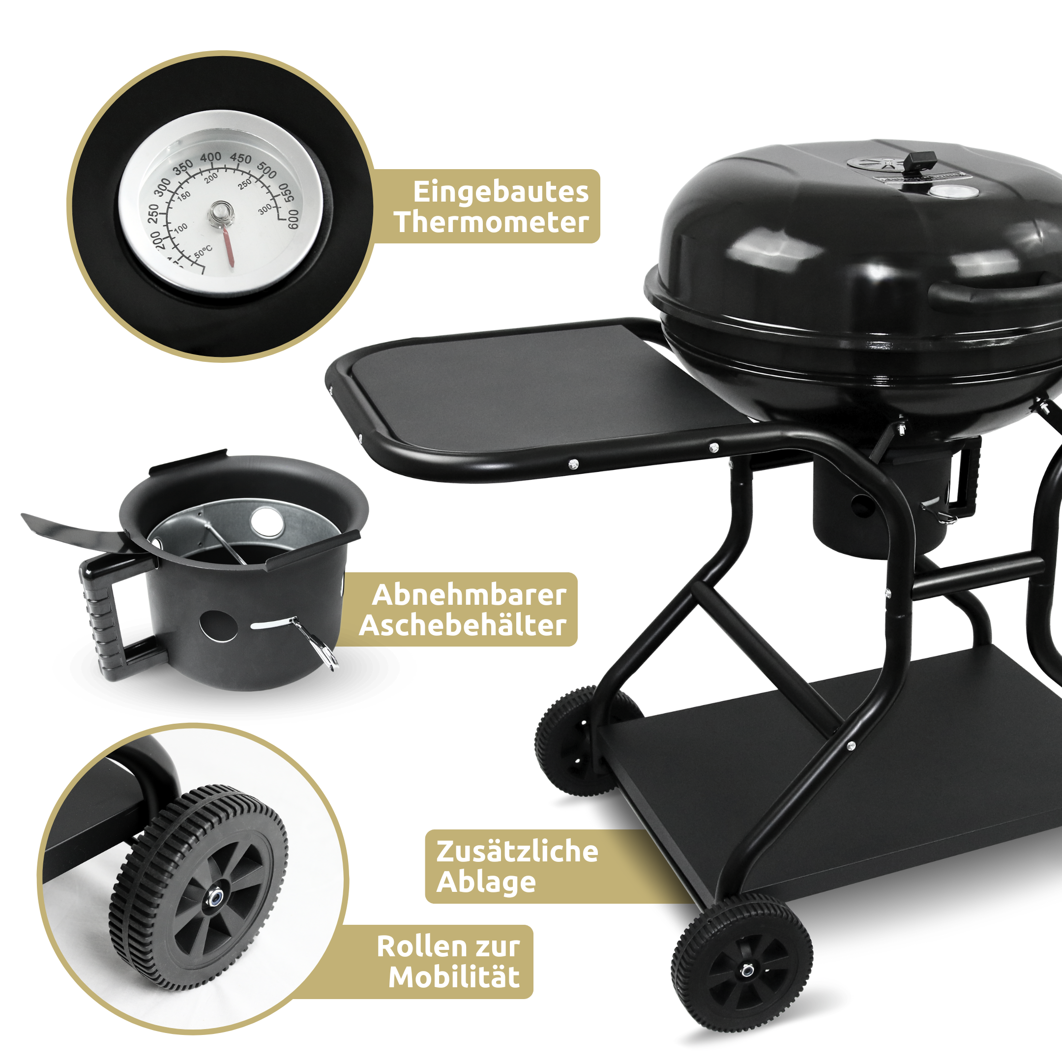 BBQ Kugelgrill mit zwei Ablagen und Grillhandschuhen