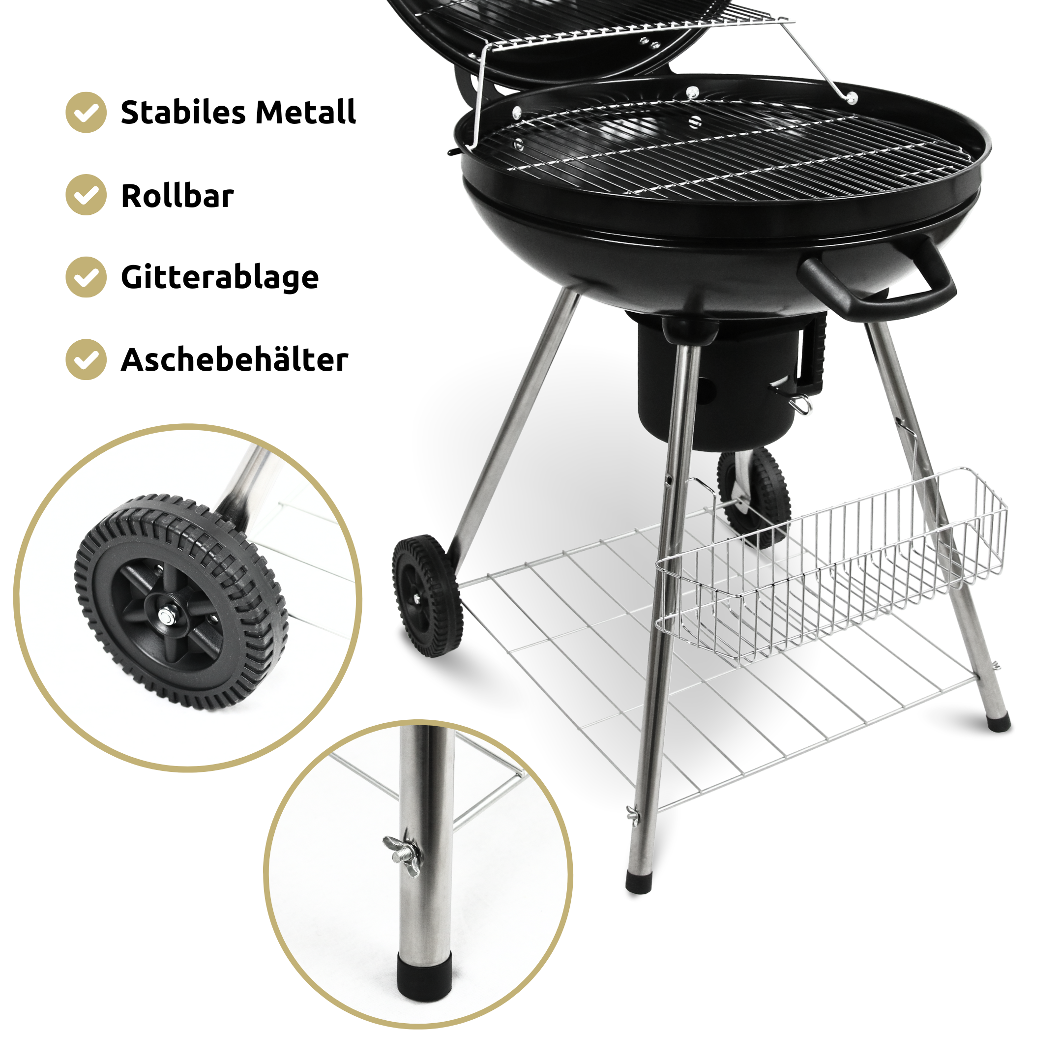 BBQ Kugelgrill mit Ablage und Handschuhen