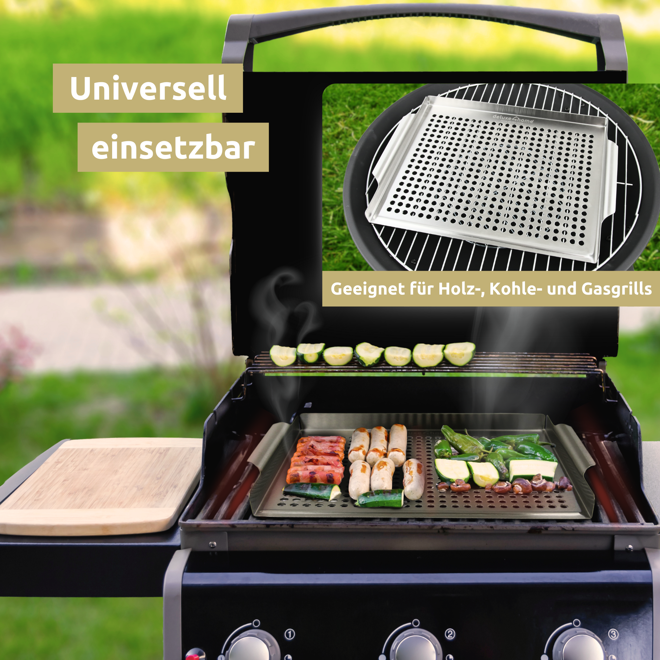 Grillschale Edelstahl 40x30 cm I geeignet für alle Grillarten, Spülmaschinengeeignet