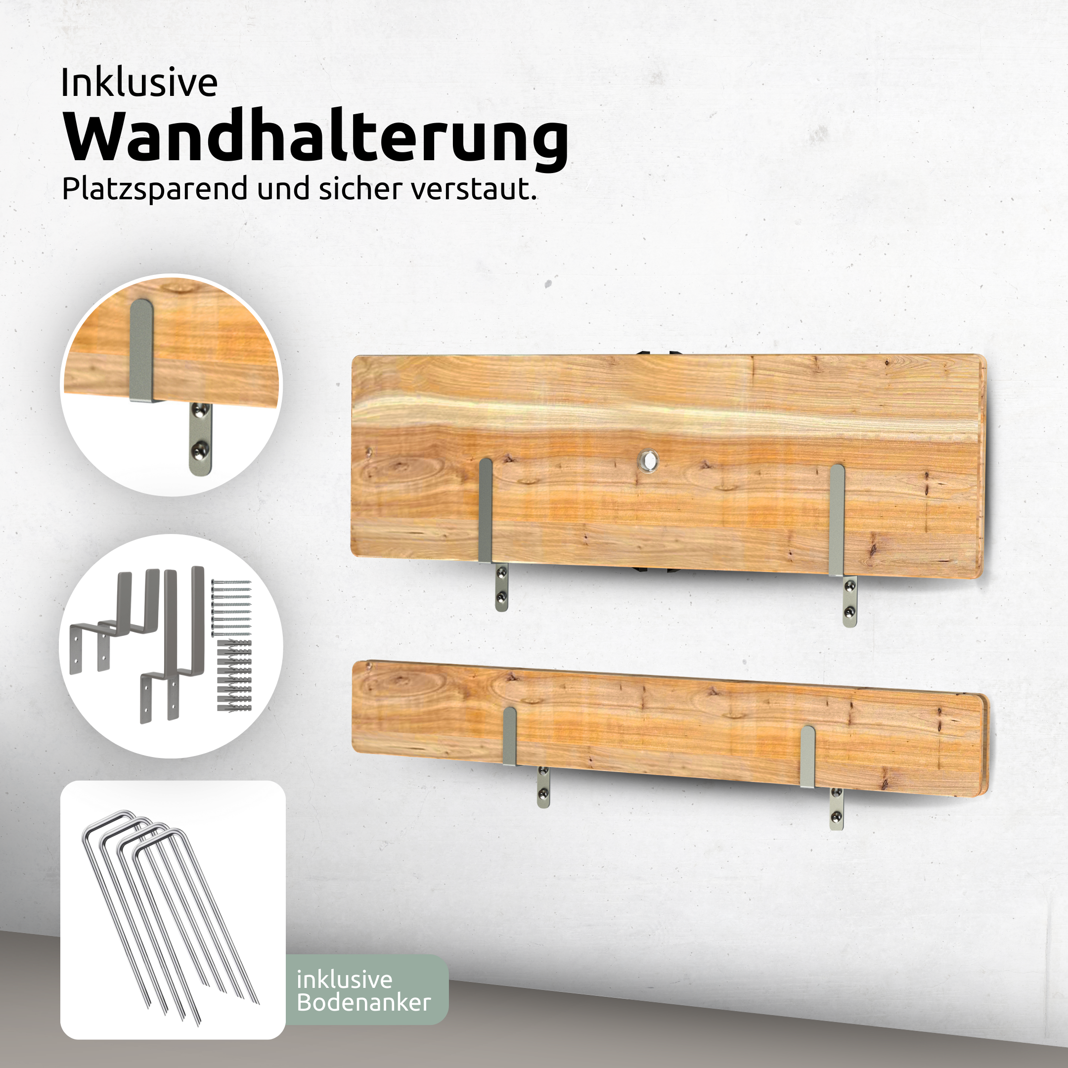 Bierzeltgarnitur - mehrteilig & klappbar inkl. Wandhalterung