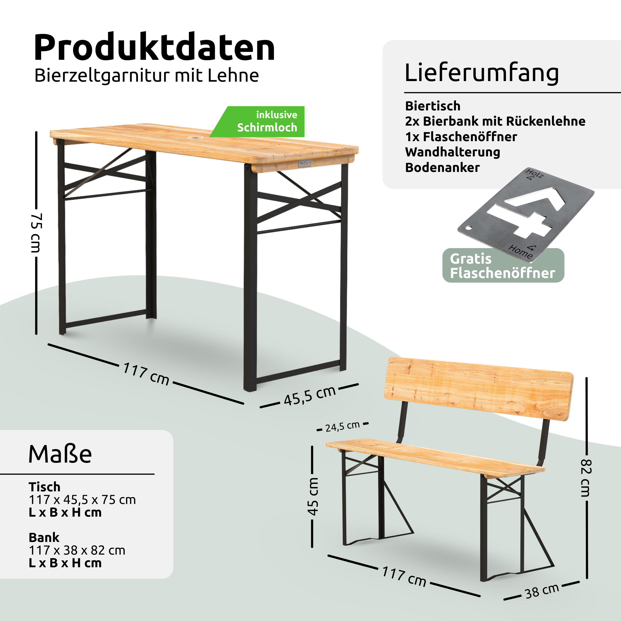 Bierzeltgarnitur - mehrteilig & klappbar inkl. Wandhalterung