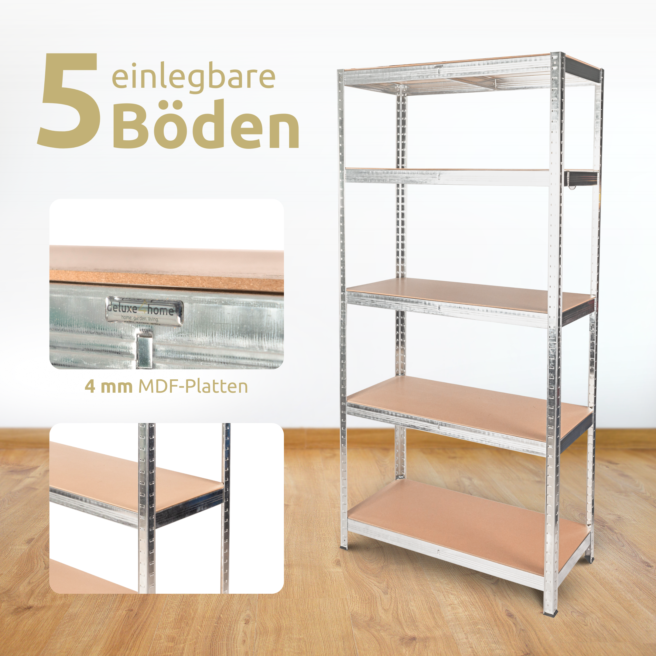 Schwerlastregal 90x40x180cm I belastbar bis 875kg I 5 Ablagen + Haken