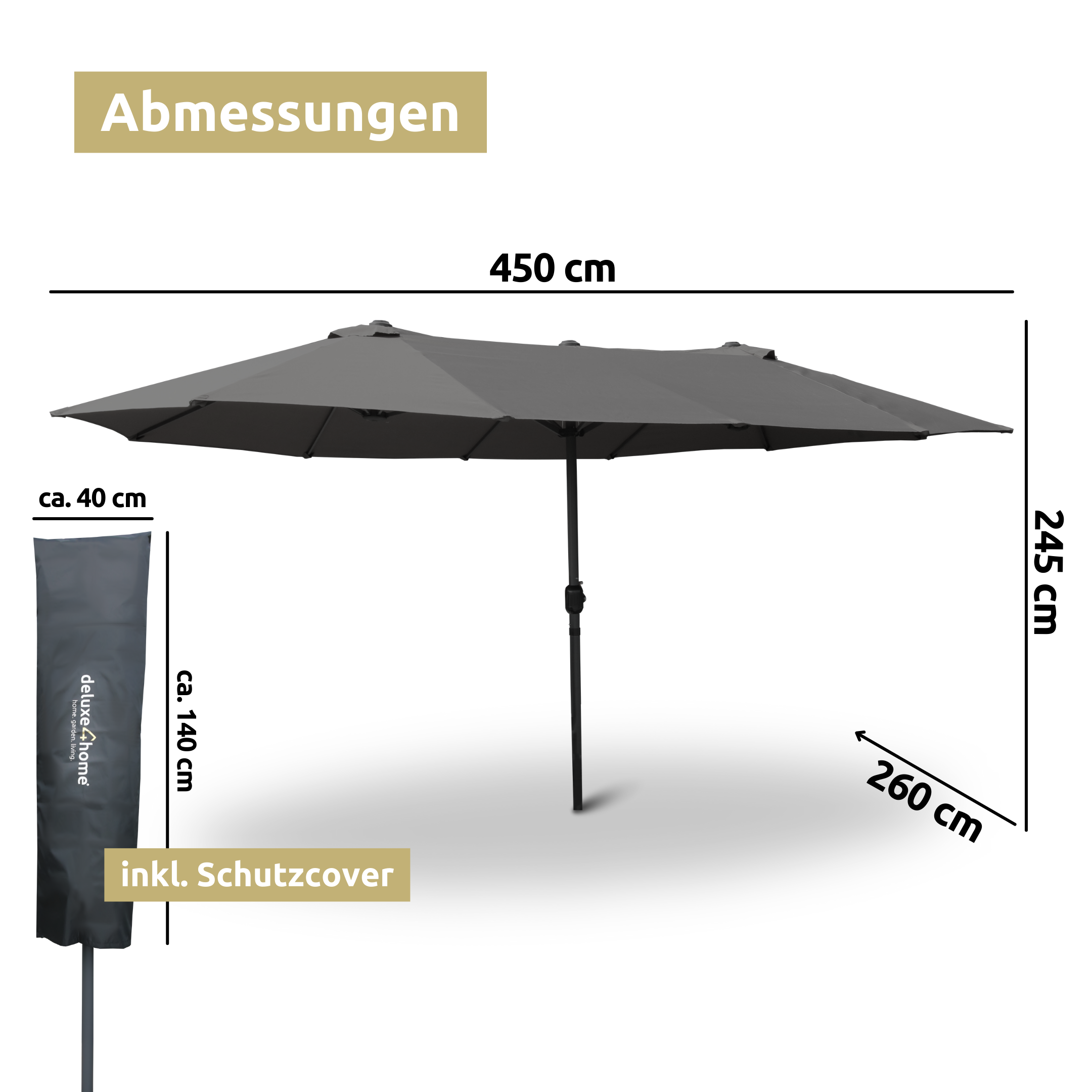 XXL Doppelsonnenschirm 450cm x 260cm mit Handkurbel