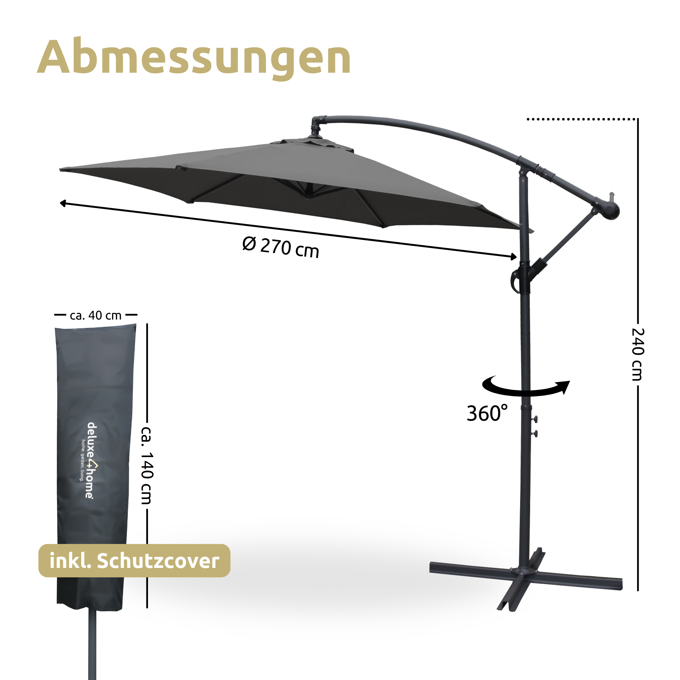 Sonnenschirm Ampelschirm mit Ständer ⌀ 270cm