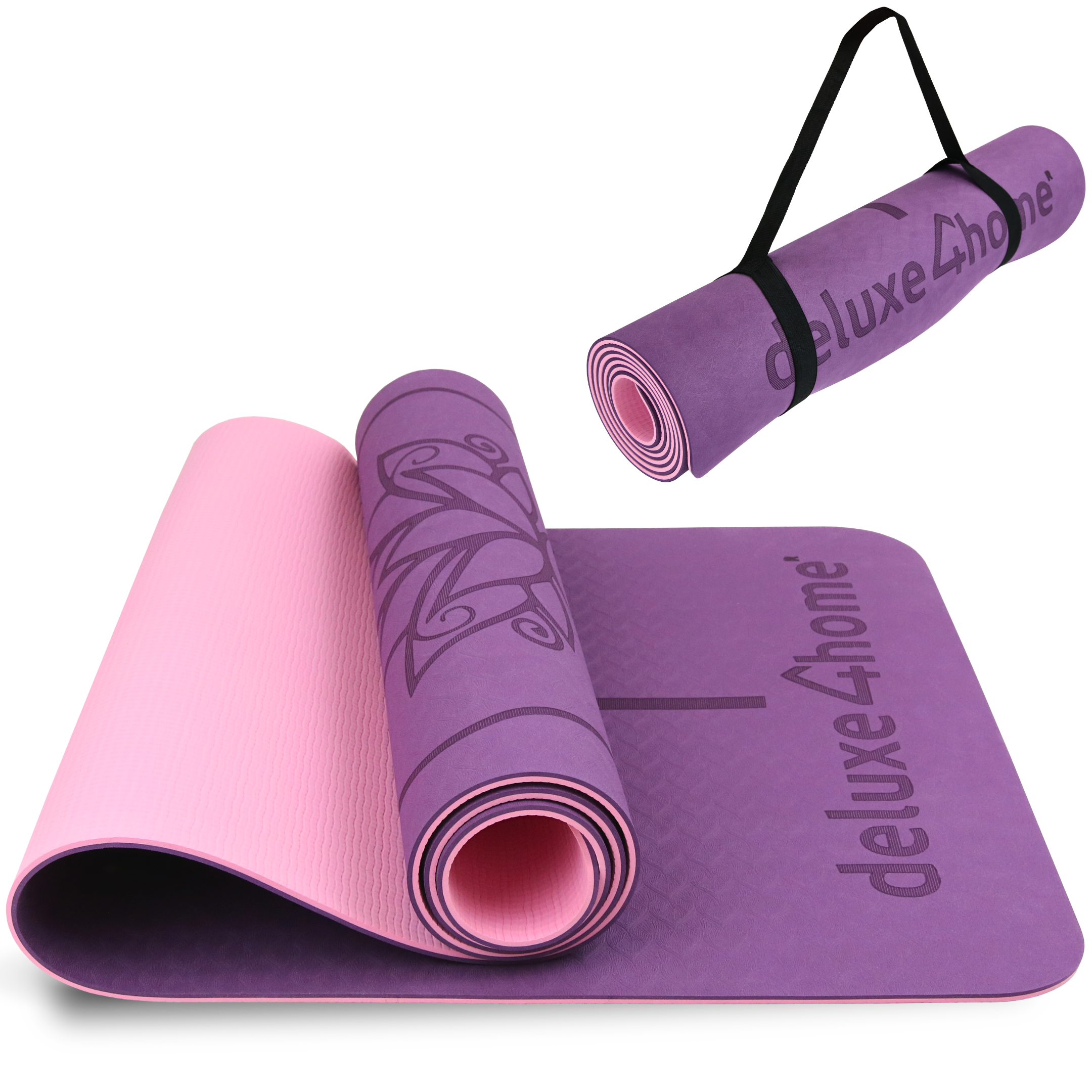 Yogamatte rutschfest TPE I mit Tragegurt und Ausrichtungslinien