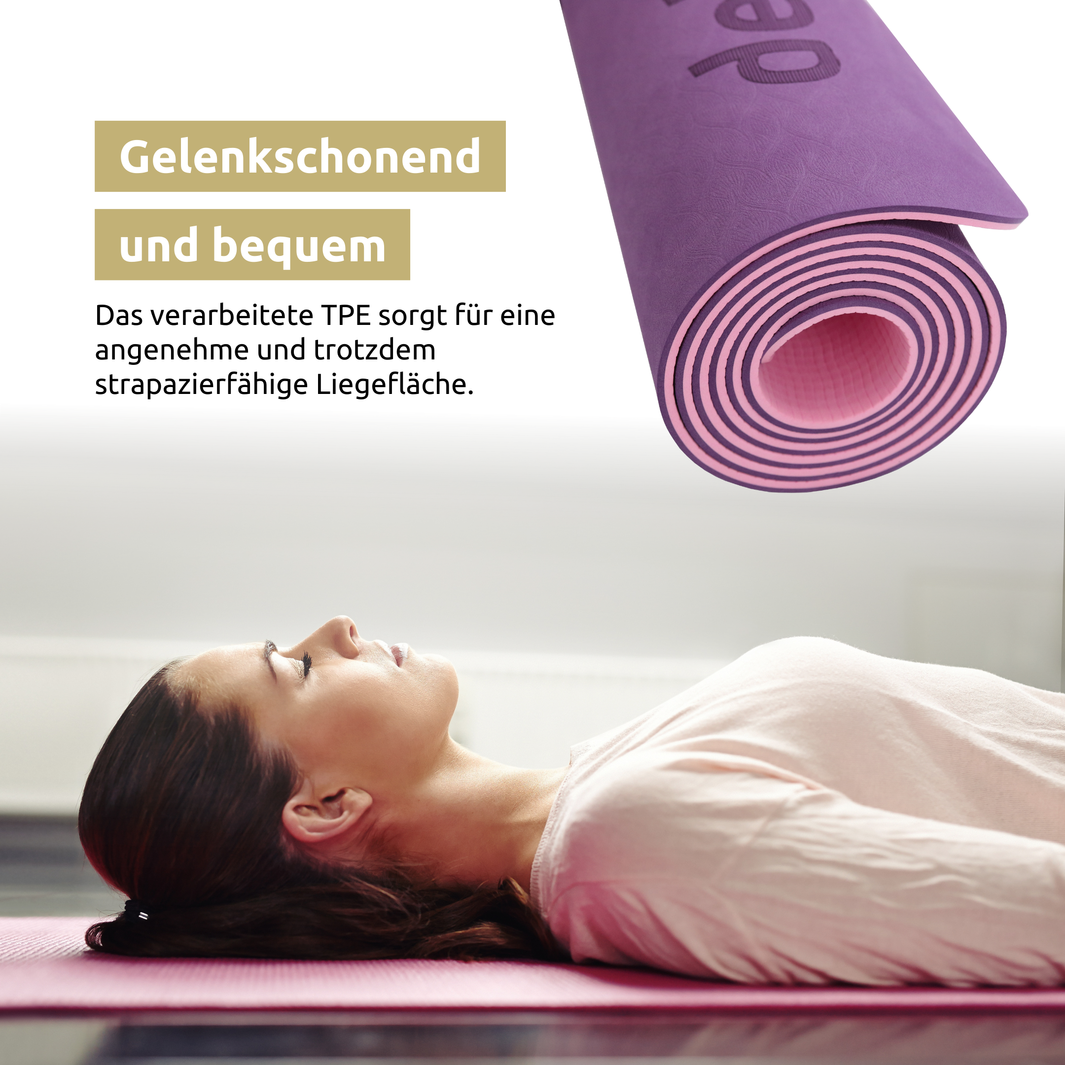 Yogamatte rutschfest TPE I mit Tragegurt und Ausrichtungslinien