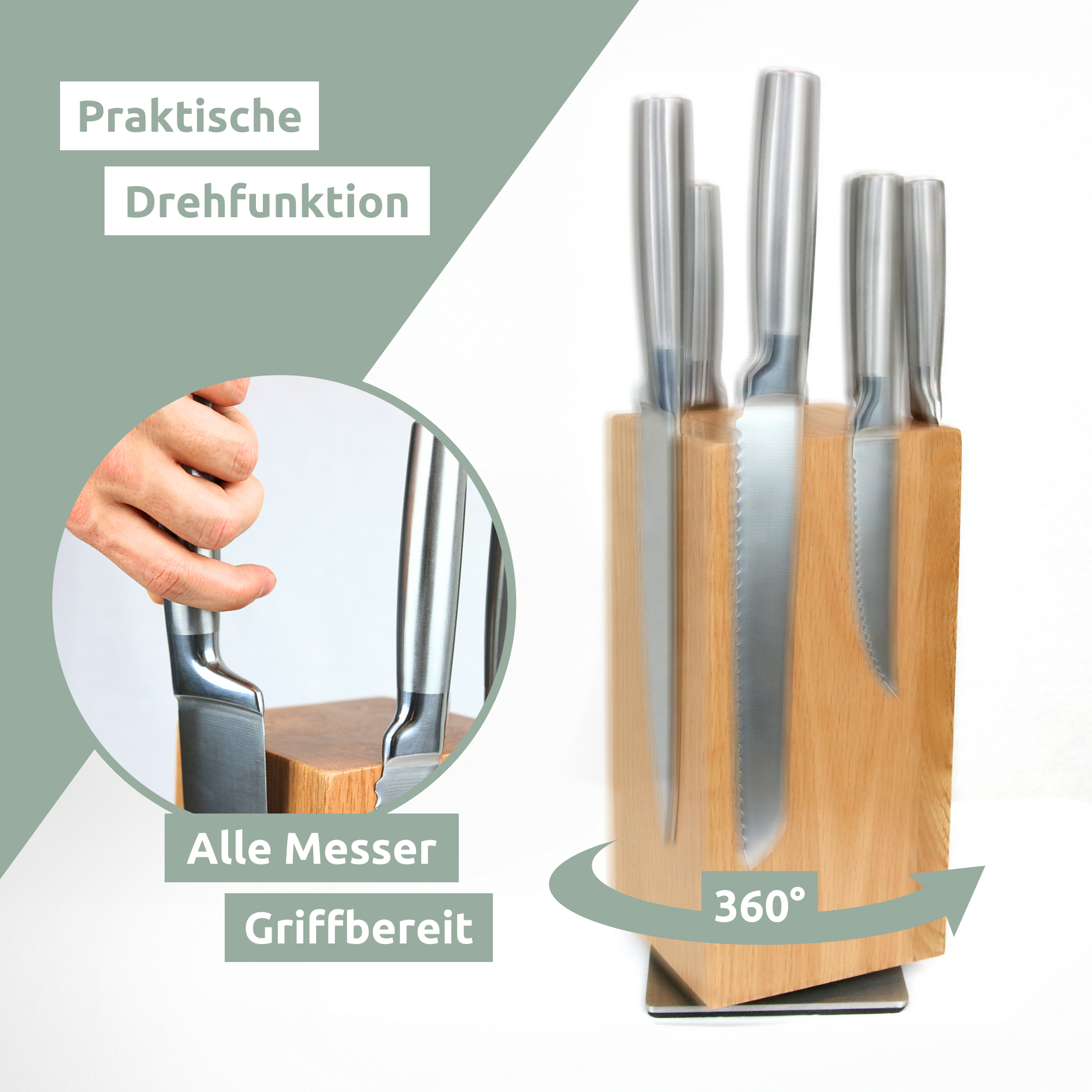 Magnetischer Messerblock 360° drehbar aus Eichenholz