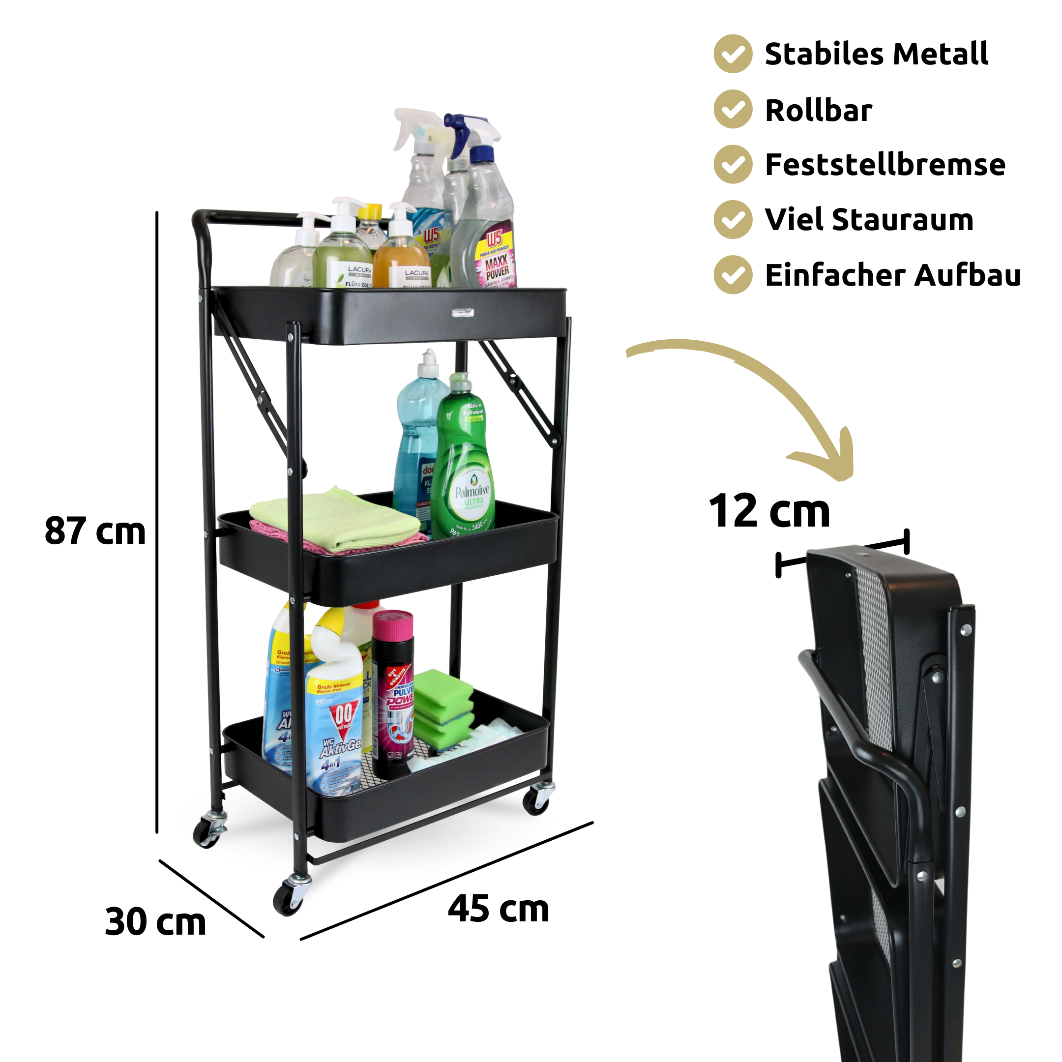 Klappbarer Rollwagen mit 3 Ebenen