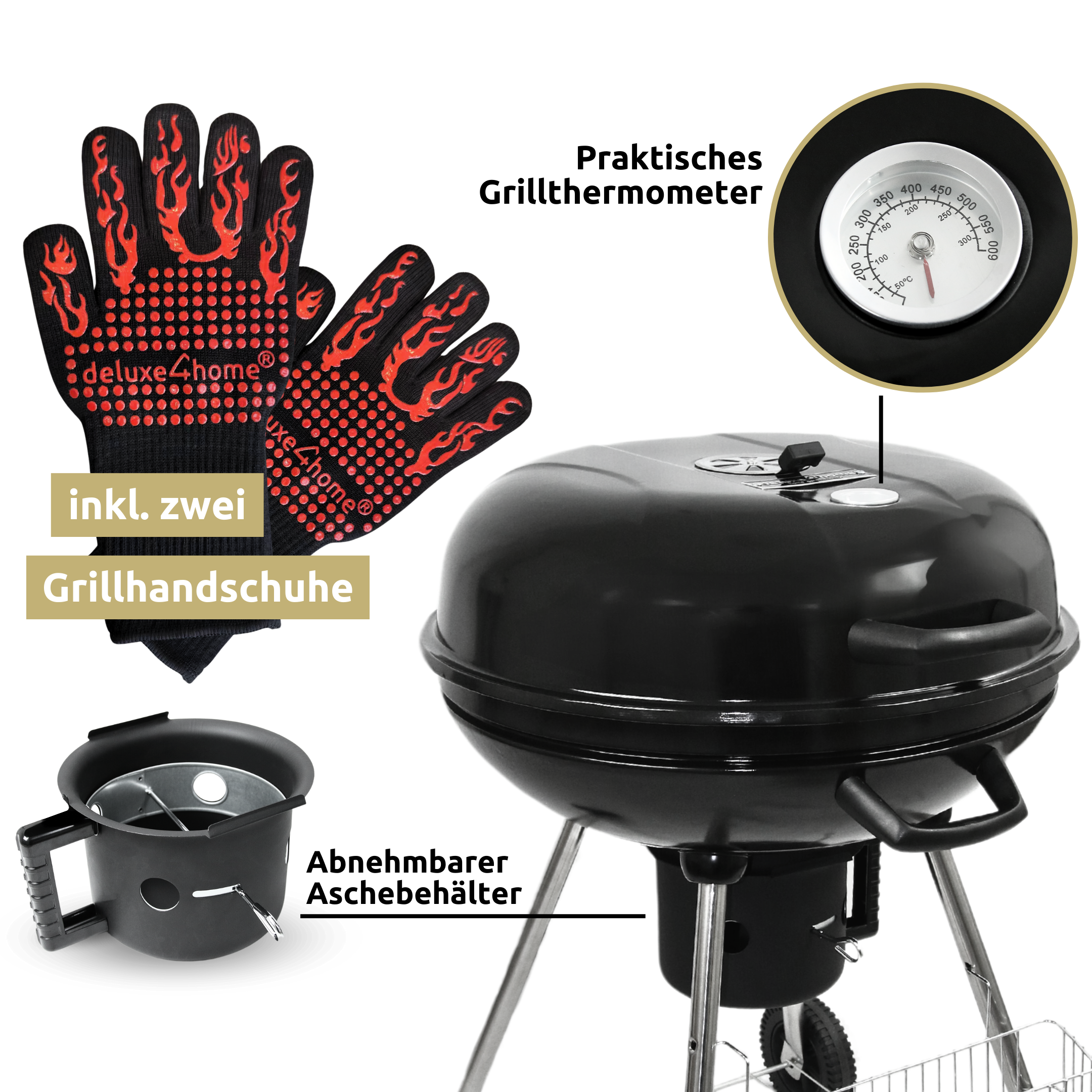 BBQ Kugelgrill mit Ablage und Handschuhen