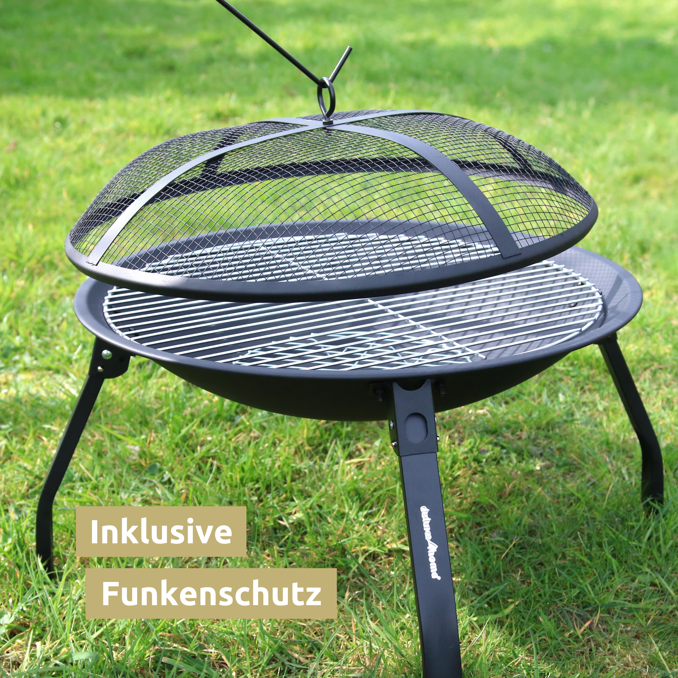 Feuerschale XL I Grillrost + Funkenschutzdeckel I 55 cm Durchmesser, schwarz