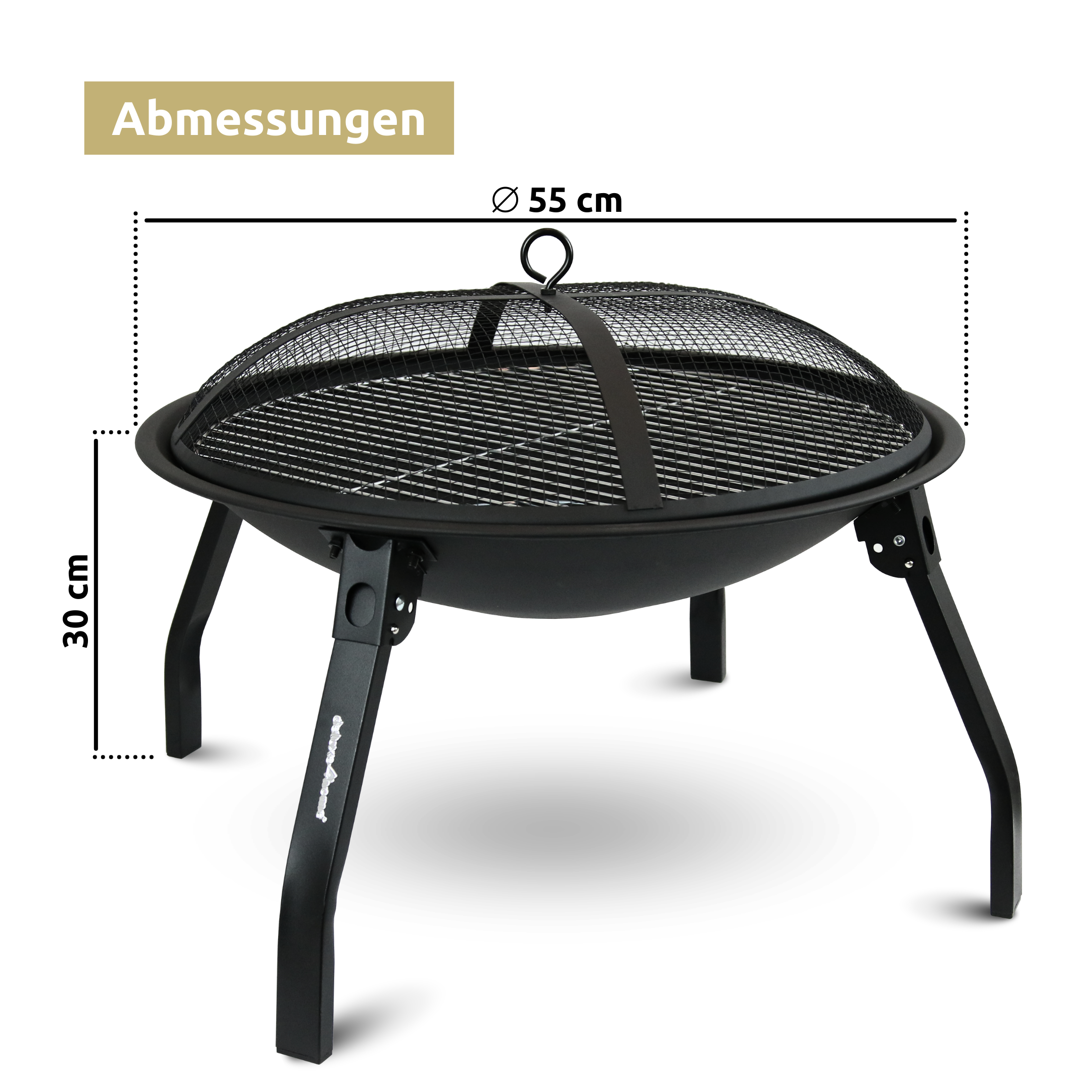 Feuerschale XL I Grillrost + Funkenschutzdeckel I 55 cm Durchmesser, schwarz