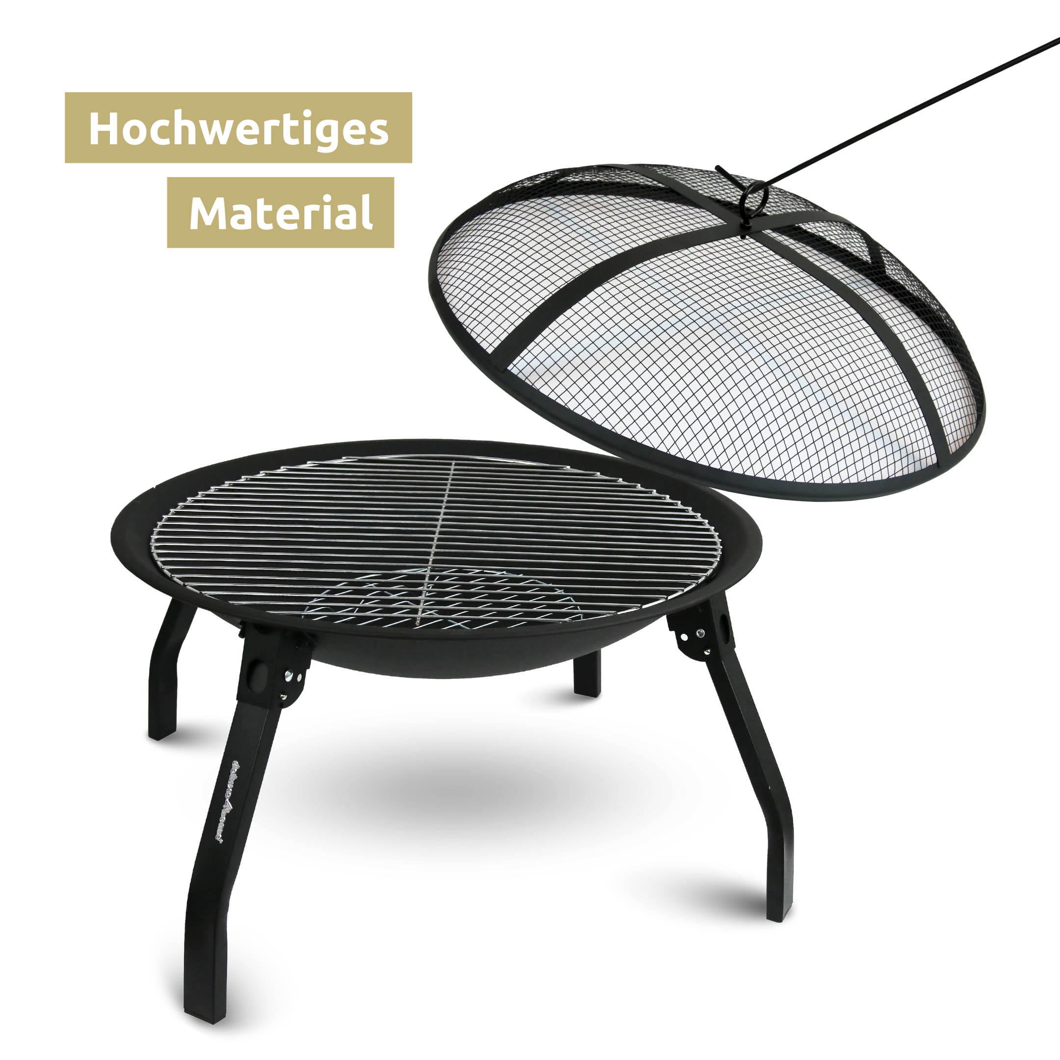 Feuerschale XL I Grillrost + Funkenschutzdeckel I 55 cm Durchmesser, schwarz