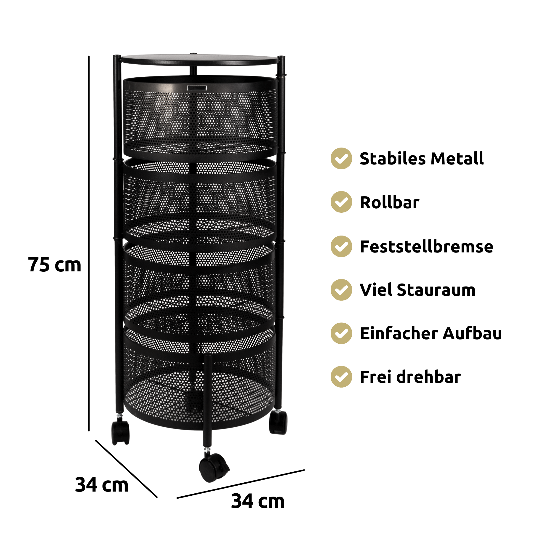 Rollwagen mit 4 schwenkbaren Ebenen 30x30x78 cm