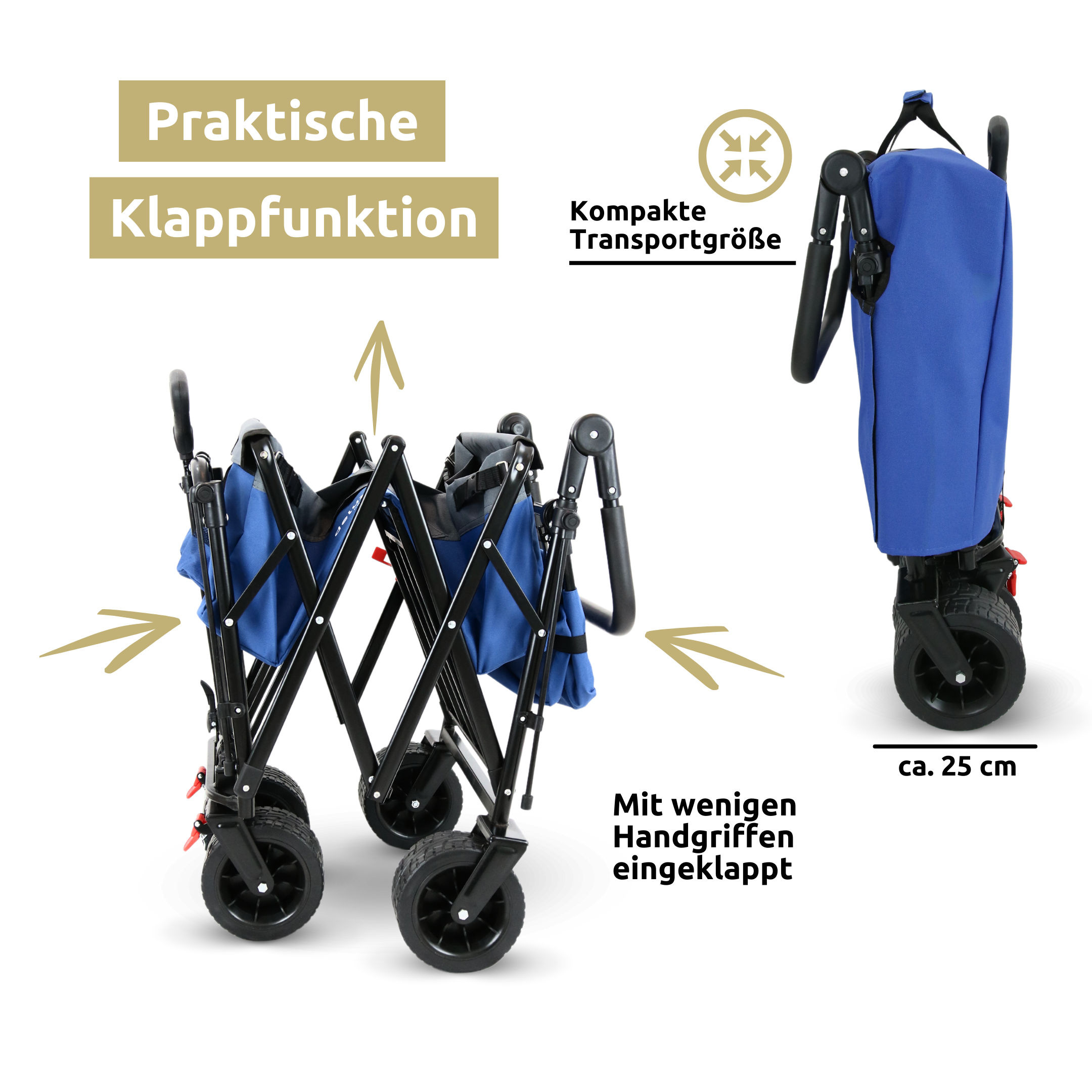 Bollerwagen faltbar mit Dach I Extra Breite Reifen