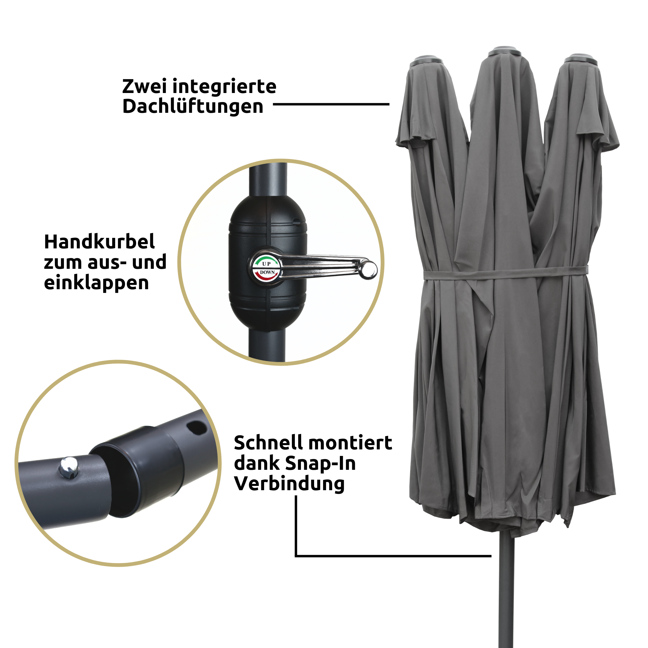 XXL Doppelsonnenschirm 450cm x 260cm mit Handkurbel