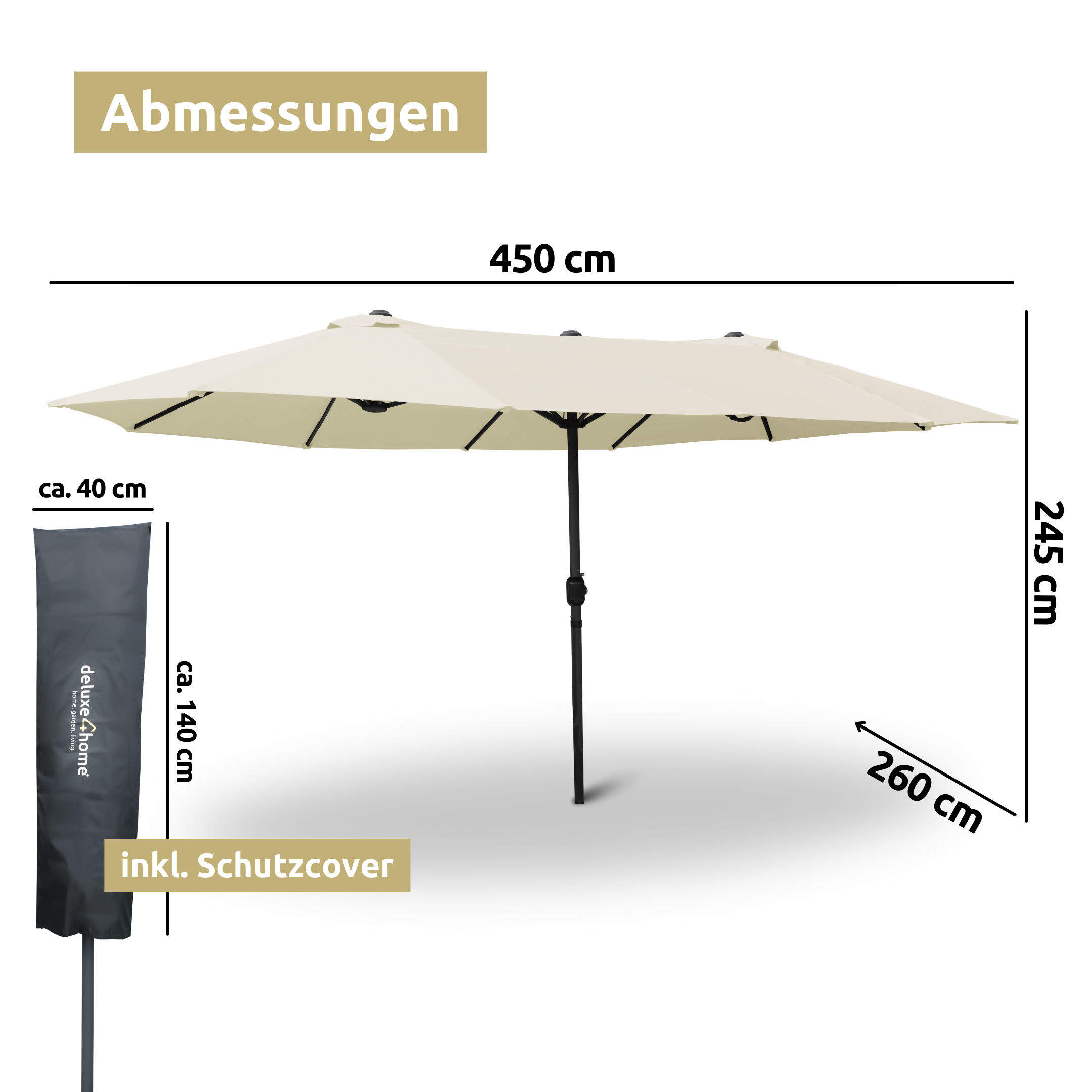 XXL Doppelsonnenschirm 450cm x 260cm mit Handkurbel