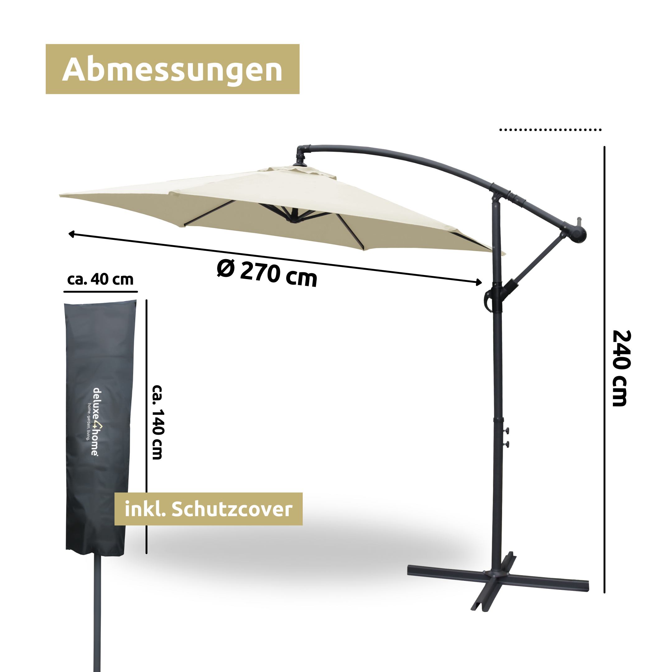 Sonnenschirm Ampelschirm mit Ständer ⌀ 270cm