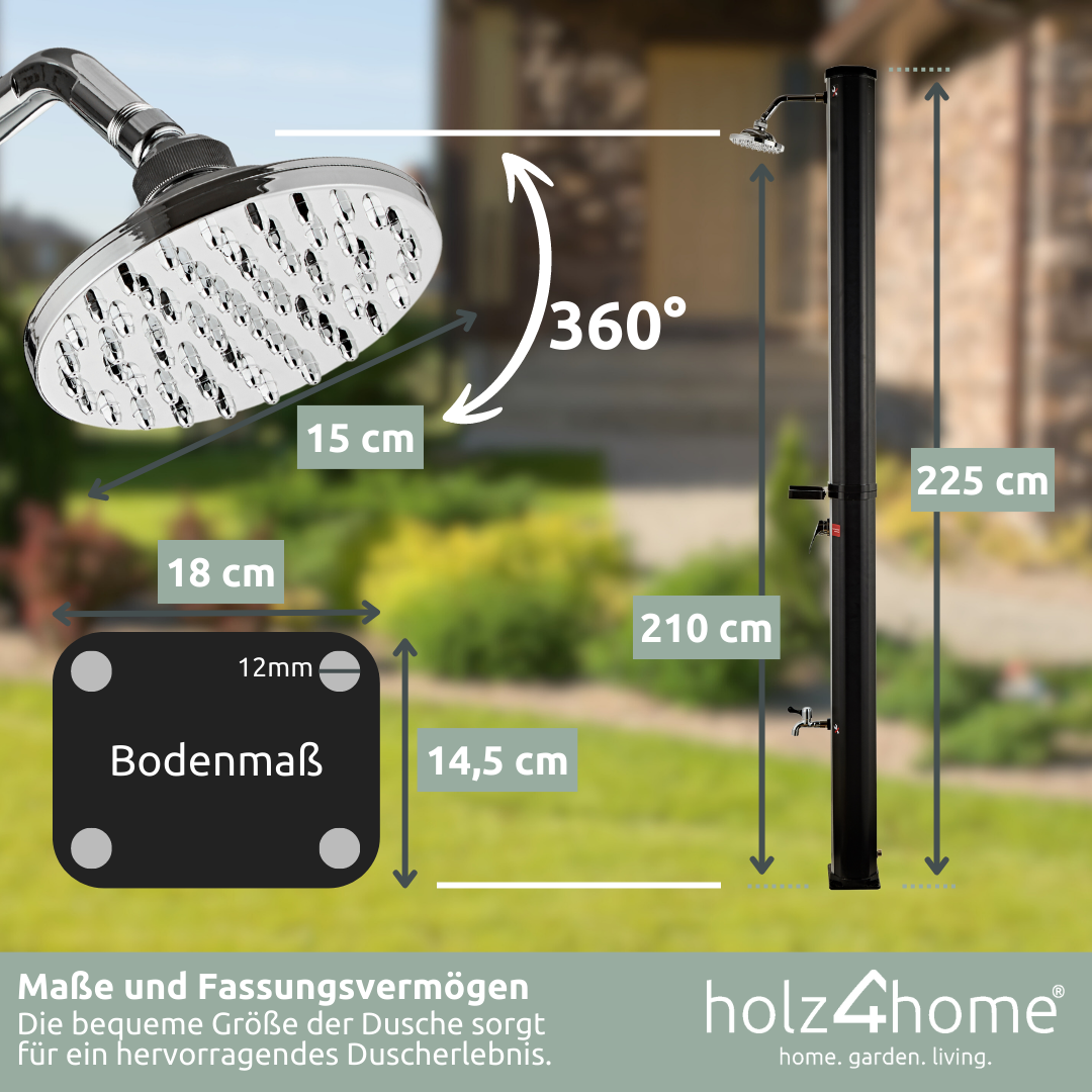 Solardusche mit Wasserspeicher für Pool, Garten und Camping - Gartendusche inkl. Schutzhülle