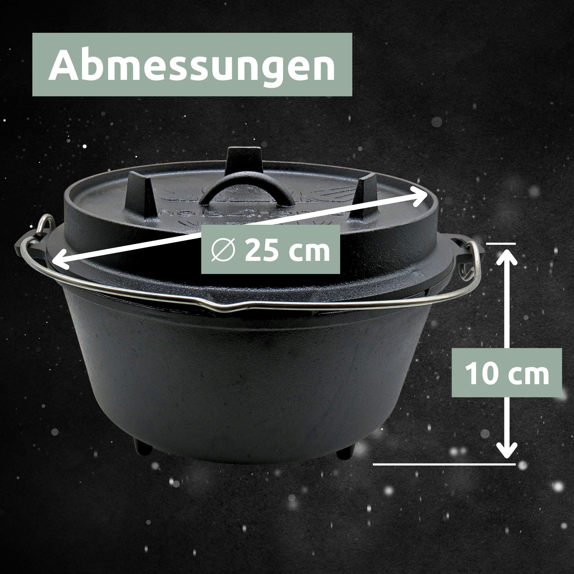 Dutch Oven Set 9-teilig in Holzkiste I 4,7L Feuertopf Viel Zubehör: kleiner Topf, Grillplatte, Pfanne, Handschuhe uvm.