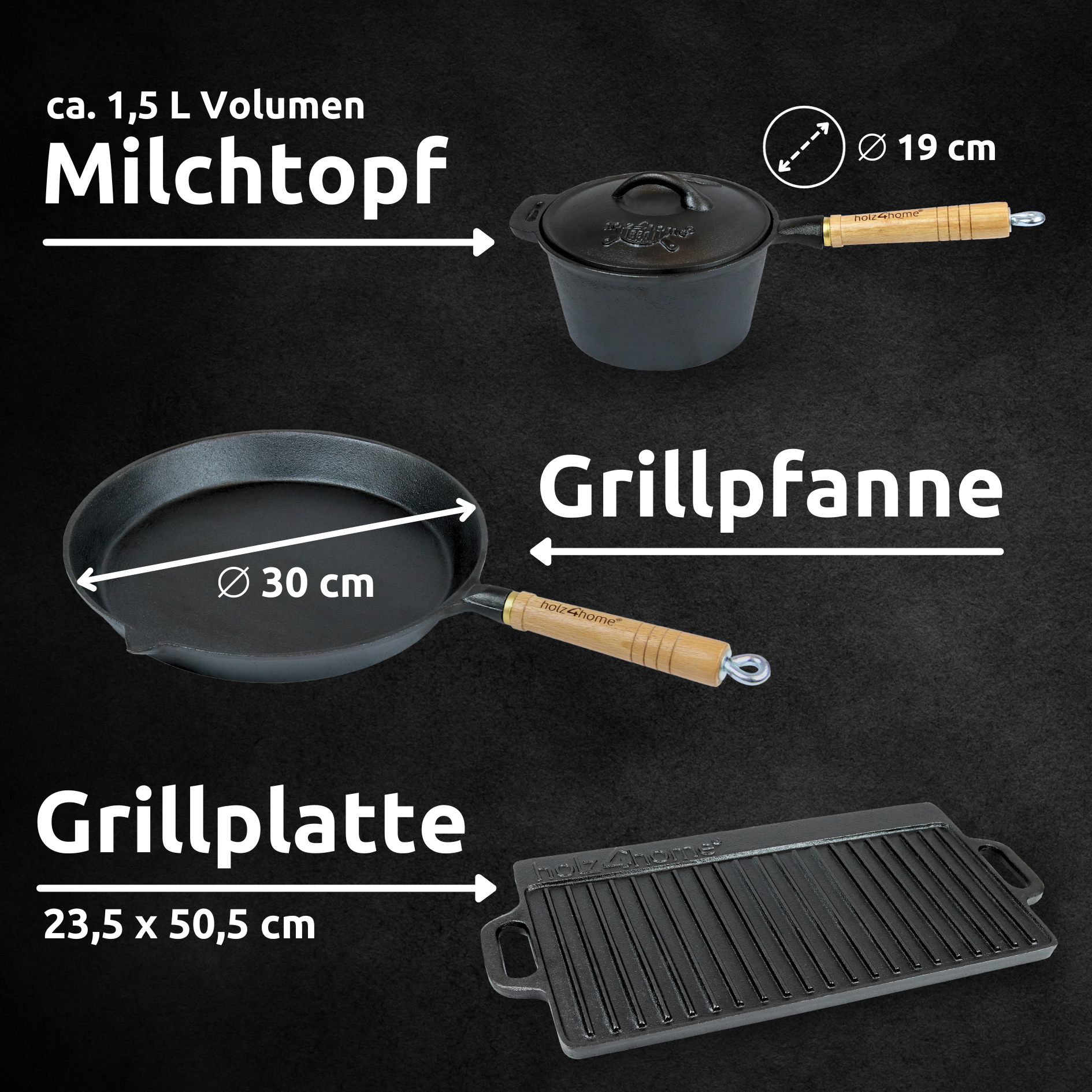 Dutch Oven Set 9-teilig in Holzkiste I 4,7L Feuertopf Viel Zubehör: kleiner Topf, Grillplatte, Pfanne, Handschuhe uvm.