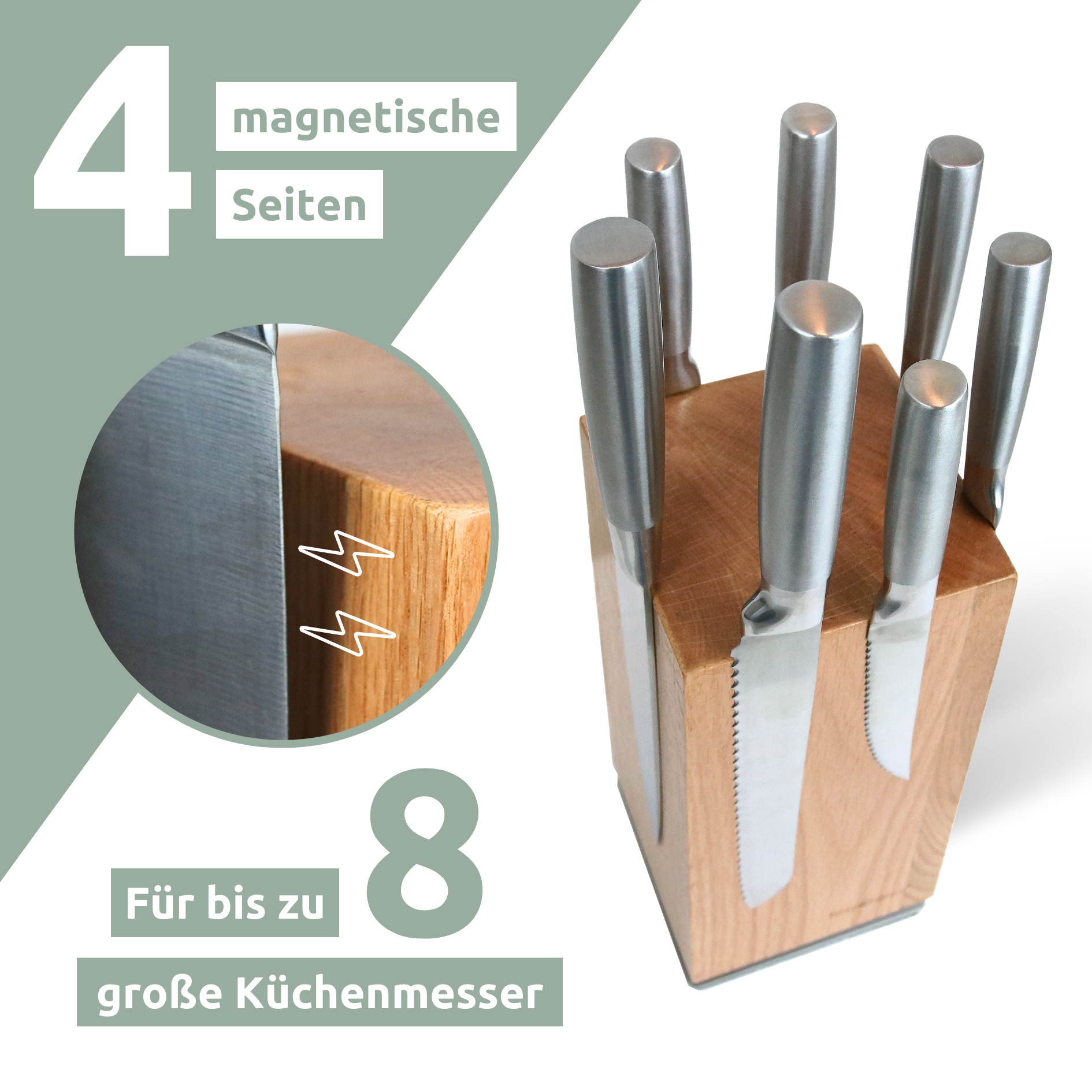 Magnetischer Messerblock 360° drehbar aus Eichenholz