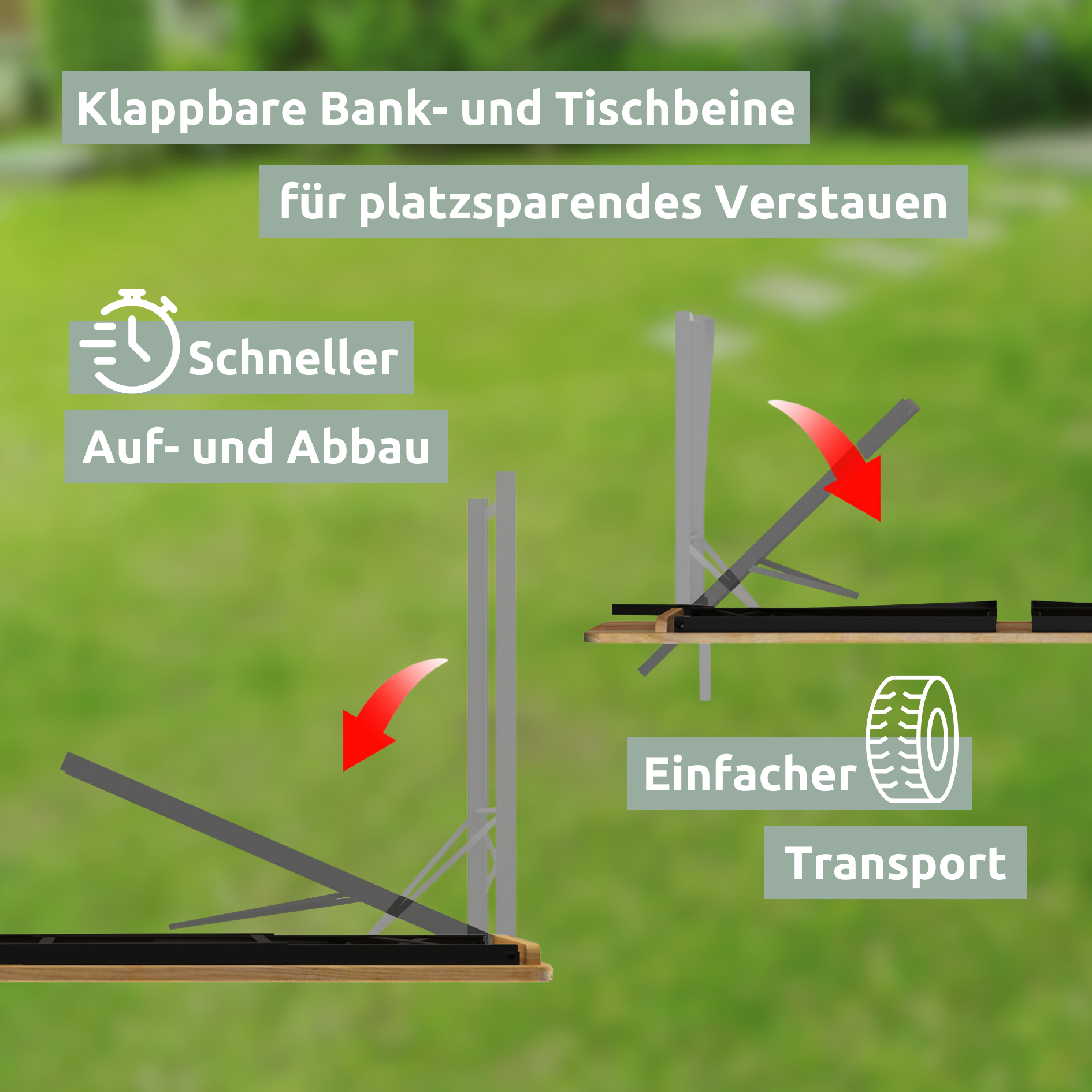 Bierzeltgarnitur - mehrteilig & klappbar inkl. Wandhalterung