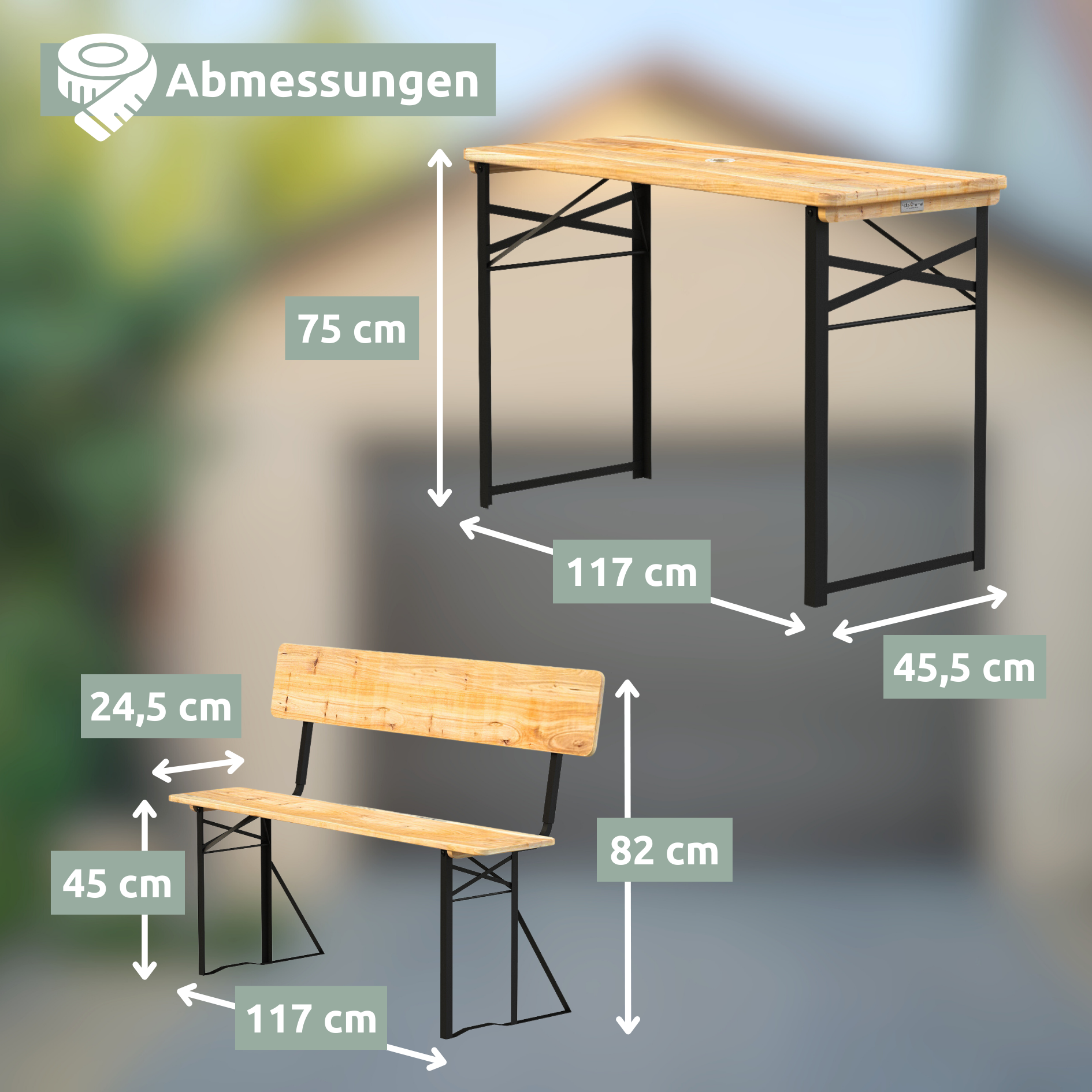 Bierzeltgarnitur - mehrteilig & klappbar inkl. Wandhalterung